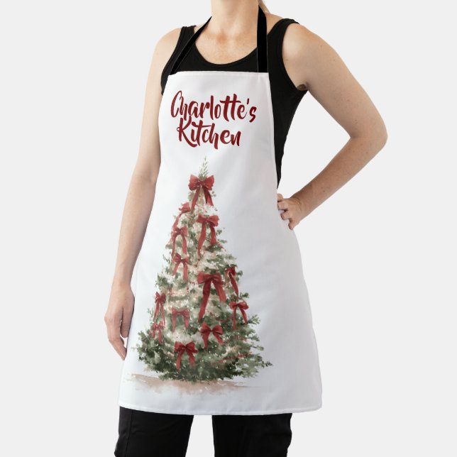 Delantal Watercolor Merry Christmas Tree | Cooking Apron (in situ)