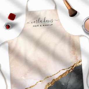 Delantal Watercolor Pink Black Gold Marble Business