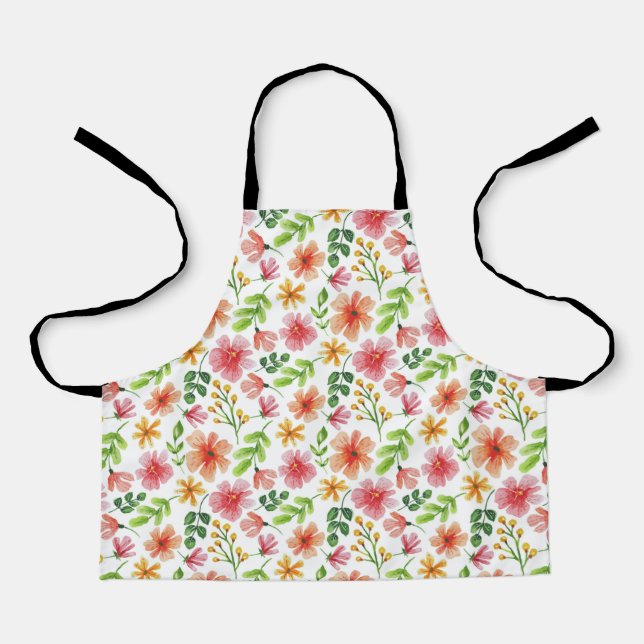 Delantal Watercolor Pink Flowers Pattern-69677 (Anverso)