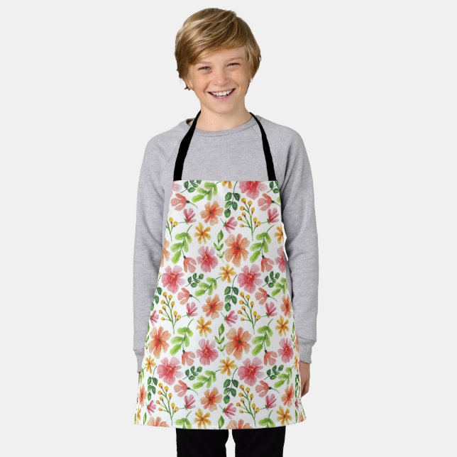 Delantal Watercolor Pink Flowers Pattern-69677 (Gastado)