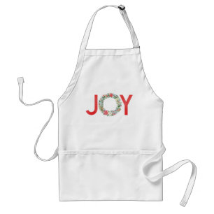 Delantal Watercolor Poinsettia Navidades Wreath Joy