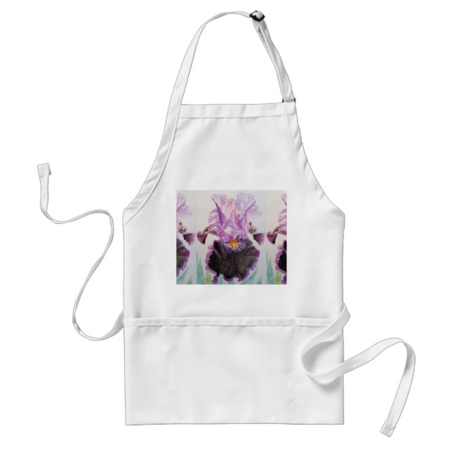 Delantal Watercolor Púrpura Iris Floral Kitchen Apron (Frente)