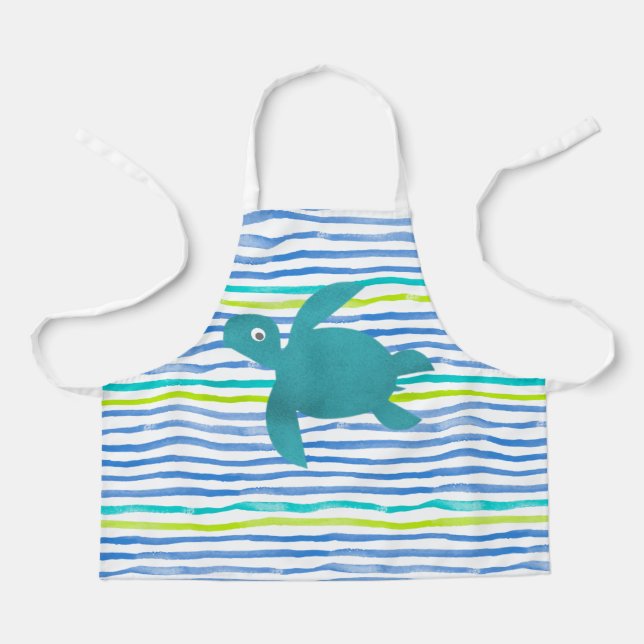 Delantal Watercolor Sea Turtle Shibori Stripe (Anverso)