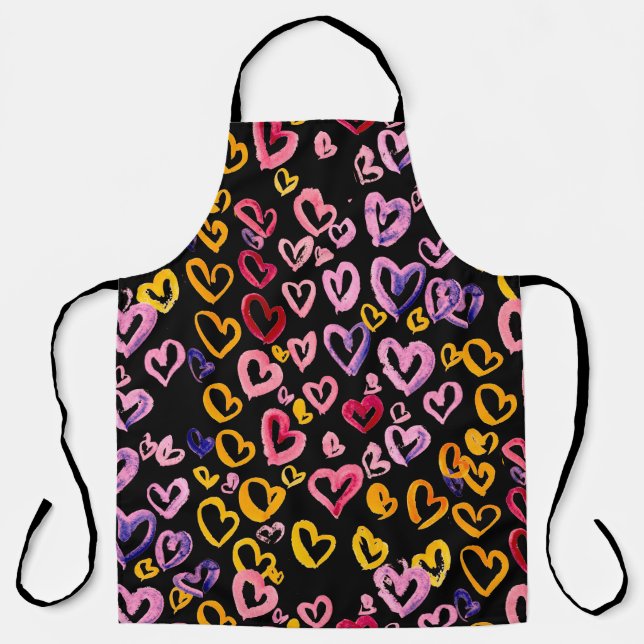 Delantal Watercolor seamless pattern with hearts.  (Anverso)
