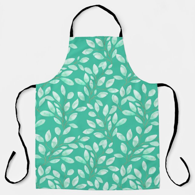 Delantal Watercolor seamless pattern with soft green leaves (Anverso)