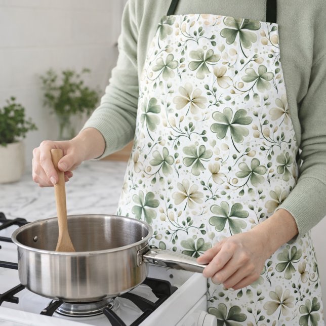 Delantal Watercolor Shamrock Kitchen Apron | Irish Gift (Subido por el creador)