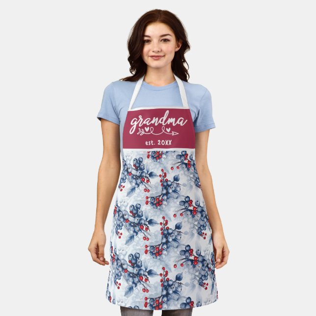 Delantal Watercolor Winter Blueberry Grandma Est Navidades (Gastado)