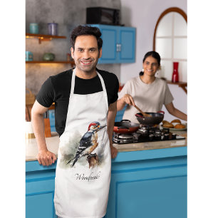 Delantal Watercolor Woodpecker Woodland, personalizado