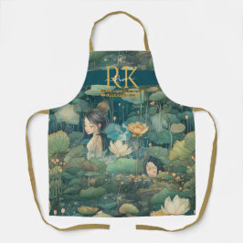 Delantal Waterlilies personalizado de tonos verdes de cuent