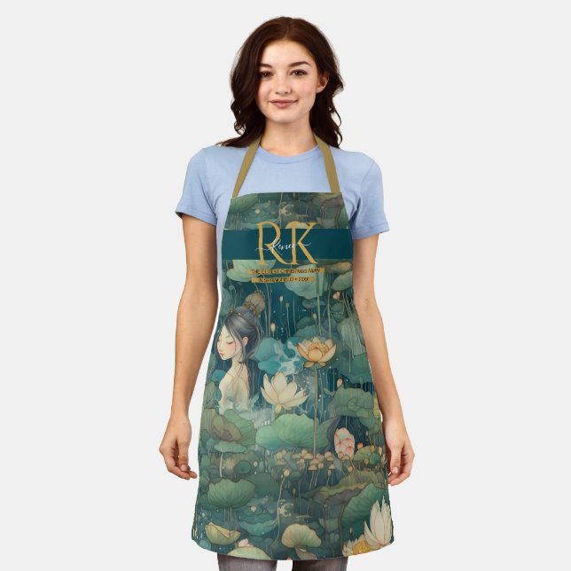 Delantal Waterlilies personalizado de tonos verdes de cuent (Gastado)