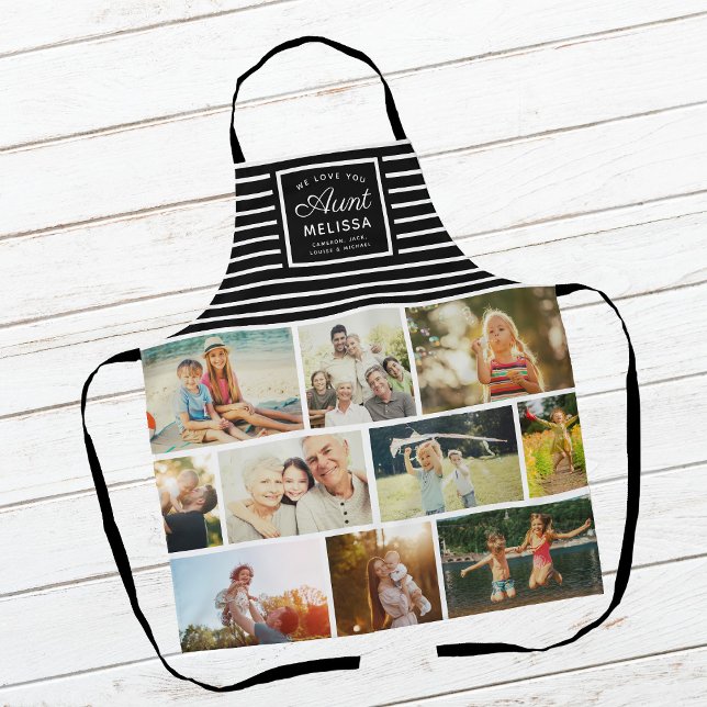 Delantal WE LOVE YOU AUNT Modern Custom Name Photo Collage (Subido por el creador)