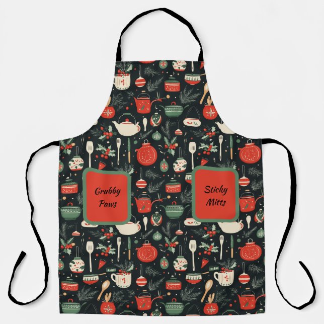 Delantal Weihnachten, bunt, topf, Mistel, Kochen, Küche  (Anverso)