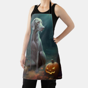 Delantal Weimaraner de Halloween con calabazas espeluznante