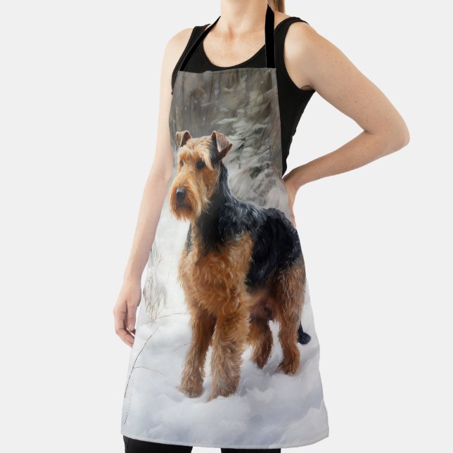 Delantal Welsh Terrier Deja que nieve Navidad (in situ)