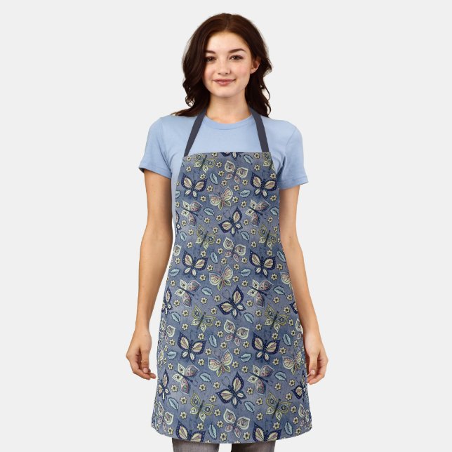 Delantal Whimsical Blue Butterfly Apron (Gastado)