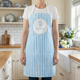 Delantal Whimsical Blue White Stripe Preppy