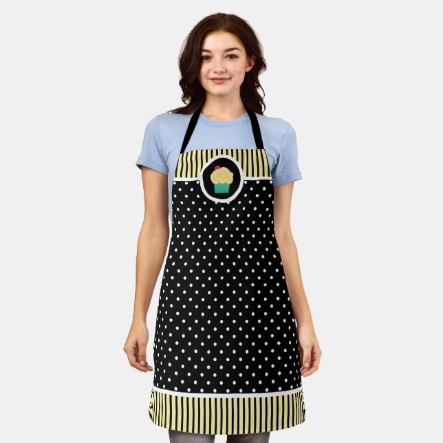 Delantal Whimsical Cherry Cupcake Baker Polka Dot Stripe (Gastado)