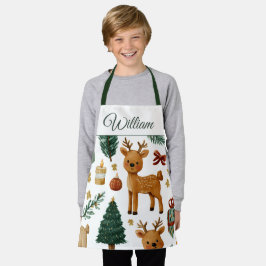 Delantal Whimsical Christmas Deer | Custom Name Kids Apron
