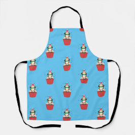 Delantal Whimsical Christmas Penguin Cupcake Apron