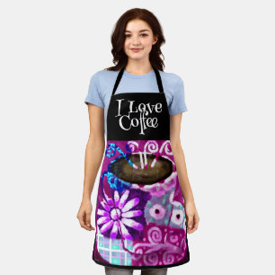 Delantal Whimsical Cup of Coffee Resumen de pintura morada
