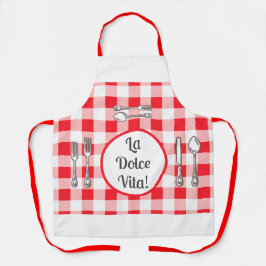 Delantal Whimsical Cutlery Dolce Vita Red Check Unisex