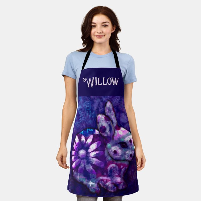 Delantal Whimsical Floral Bunny Rabbit Personalizado (Gastado)