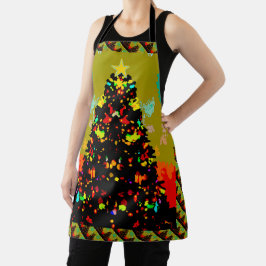 Delantal Whimsical Fun Trendy Christmas Tree Folk Art