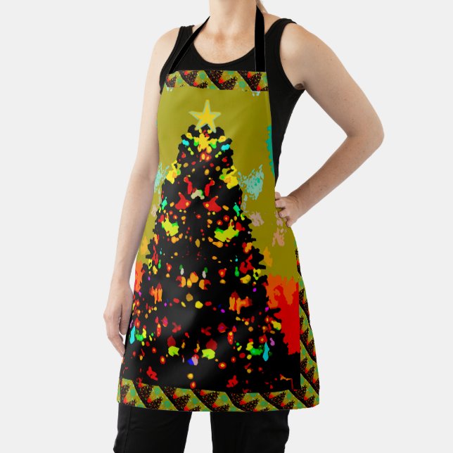 Delantal Whimsical Fun Trendy Christmas Tree Folk Art (in situ)