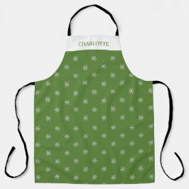 Delantal Whimsical Hand Drawn Doodle Snowflake Green