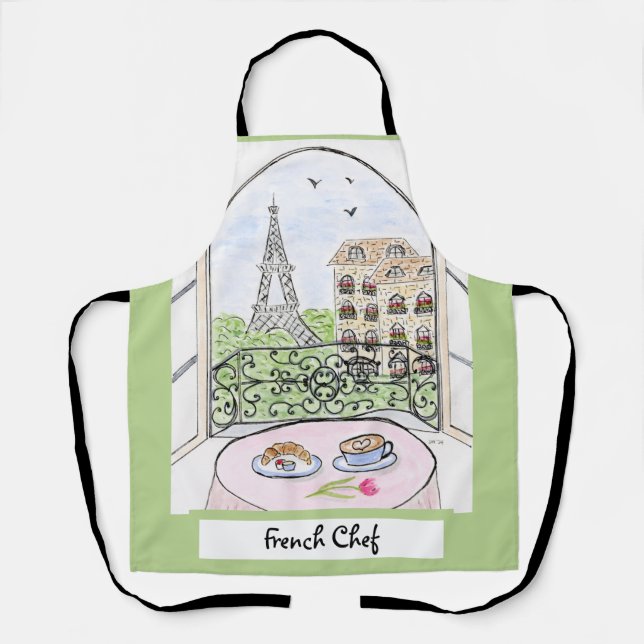 Delantal Whimsical Paris Eiffel Tower French Chef  (Anverso)