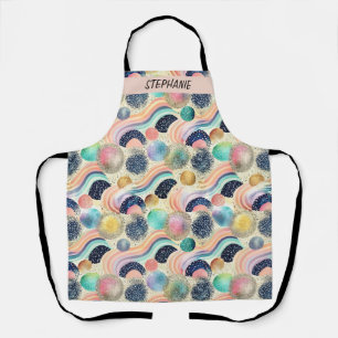 Delantal Whimsical Pastel Rainbow Waves y Purpurina Resumen