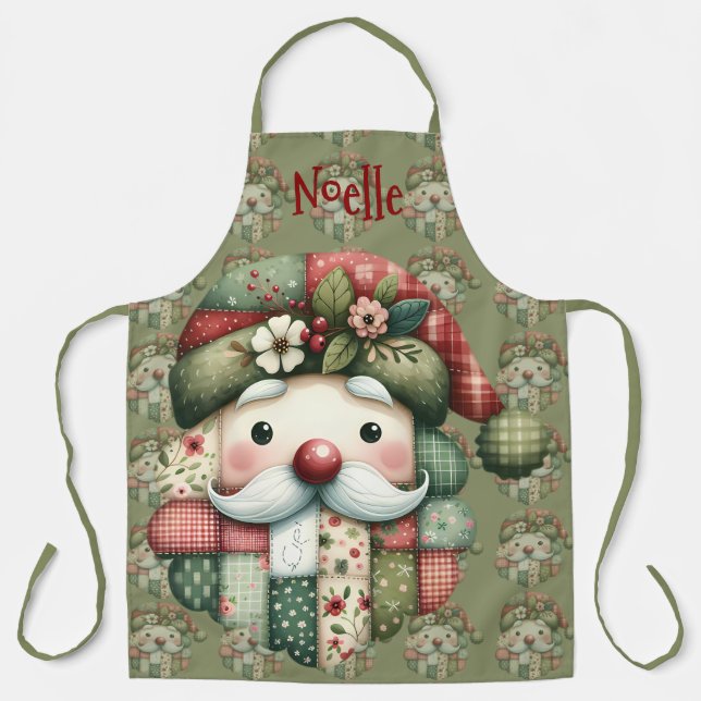Delantal Whimsical Patchwork Santa Folk Christmas (Anverso)
