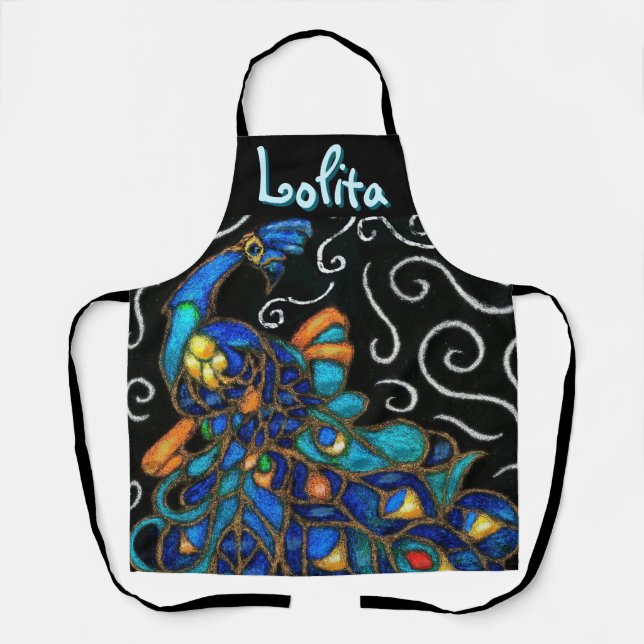 Delantal Whimsical Peacock Chalk Pastel Bird Personalizado (Anverso)