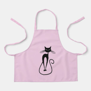 Delantal Whimsical Skinny Black Cat Rosa