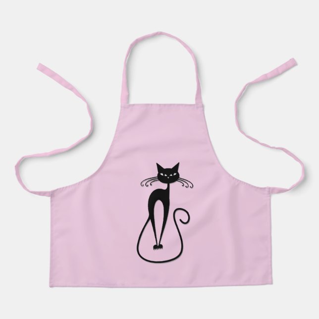 Delantal Whimsical Skinny Black Cat Rosa (Anverso)