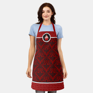 Delantal Whimsical Strawberry Cupcake Damask Circle