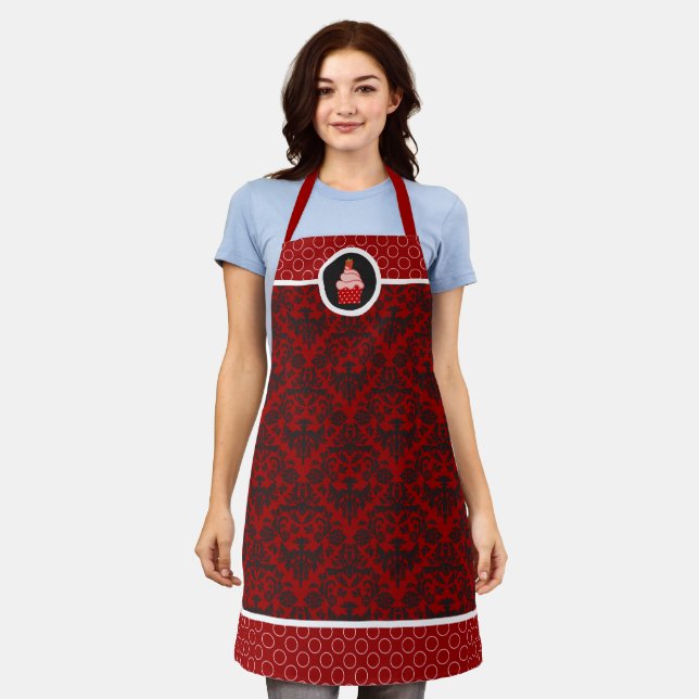 Delantal Whimsical Strawberry Cupcake Damask Circle (Gastado)