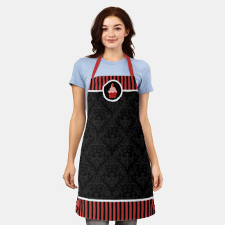 Delantal Whimsical Strawberry Cupcake Damask Stripe