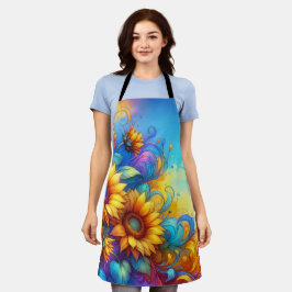 Delantal Whimsical Surreal Sunflowers
