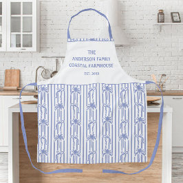 Delantal White Blue Coastal Chic Palm Trees Bows Stripes