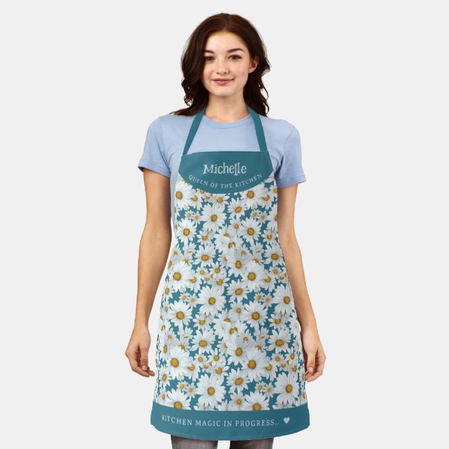 Delantal White daisies botánico personalizado (Gastado)