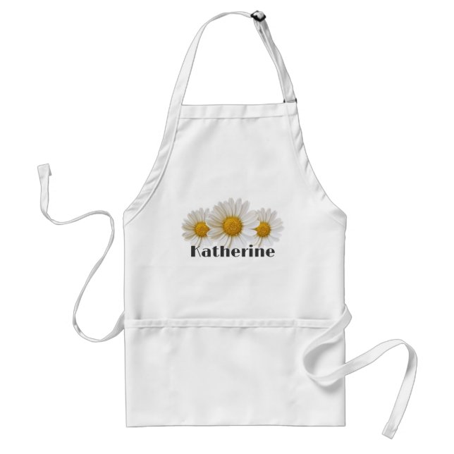 Delantal White Daisies Nombre personalizado Floral blanca (Frente)