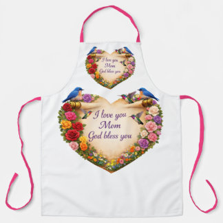 Delantal White Floral Heart  Kitchen Apron for Mom