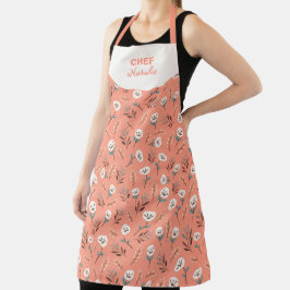 Delantal White Poppies Custom Name Apron
