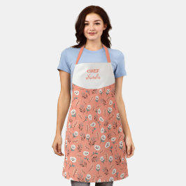 Delantal White Poppies Custom Name Apron