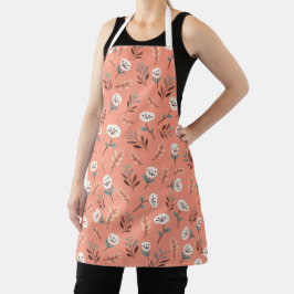 Delantal White Poppies on Bold Red Apron