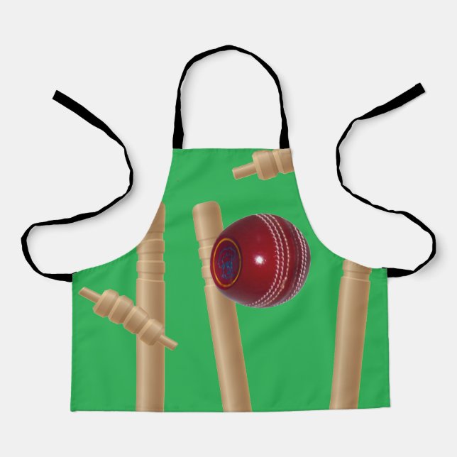 Delantal Wickets de bolas de cricket verde, Apron de impres (Anverso)