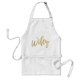 Delantal Wifey Faux Relieve metalizado dorado Apron Boda Gi