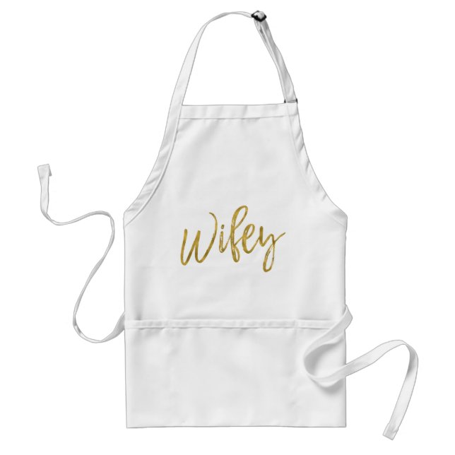 Delantal Wifey Faux Relieve metalizado dorado Apron Boda Gi (Frente)