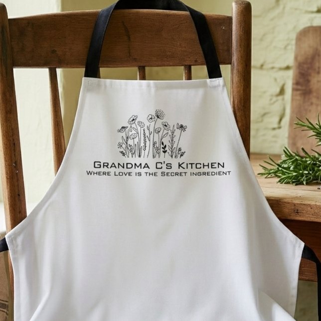 Delantal Wildflower Botanical Grandma Kitchen (Wildflower sketch Grandma kitchen apron)
